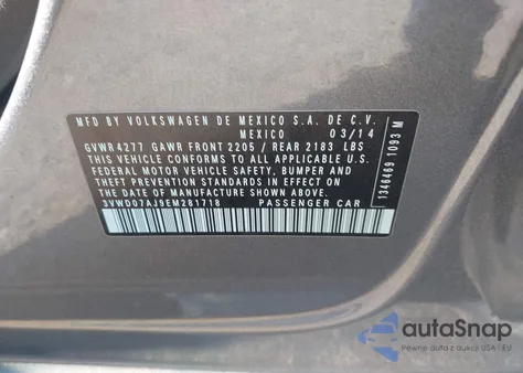 2014 Volkswagen Jetta 1.8T Se из США, поврежденный, VIN 3VWD07AJ9EM281718